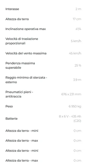 Piattaforma articolata elettrica.<br />Per uso interno ed esterno.<br />Portata massima 230kg con due operatori.<br />Jib con rotazione orrizzontale.